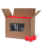 Open 300-pack cardboard box filled with red Cannonballz indoor pickleball balls with 26-hole design.