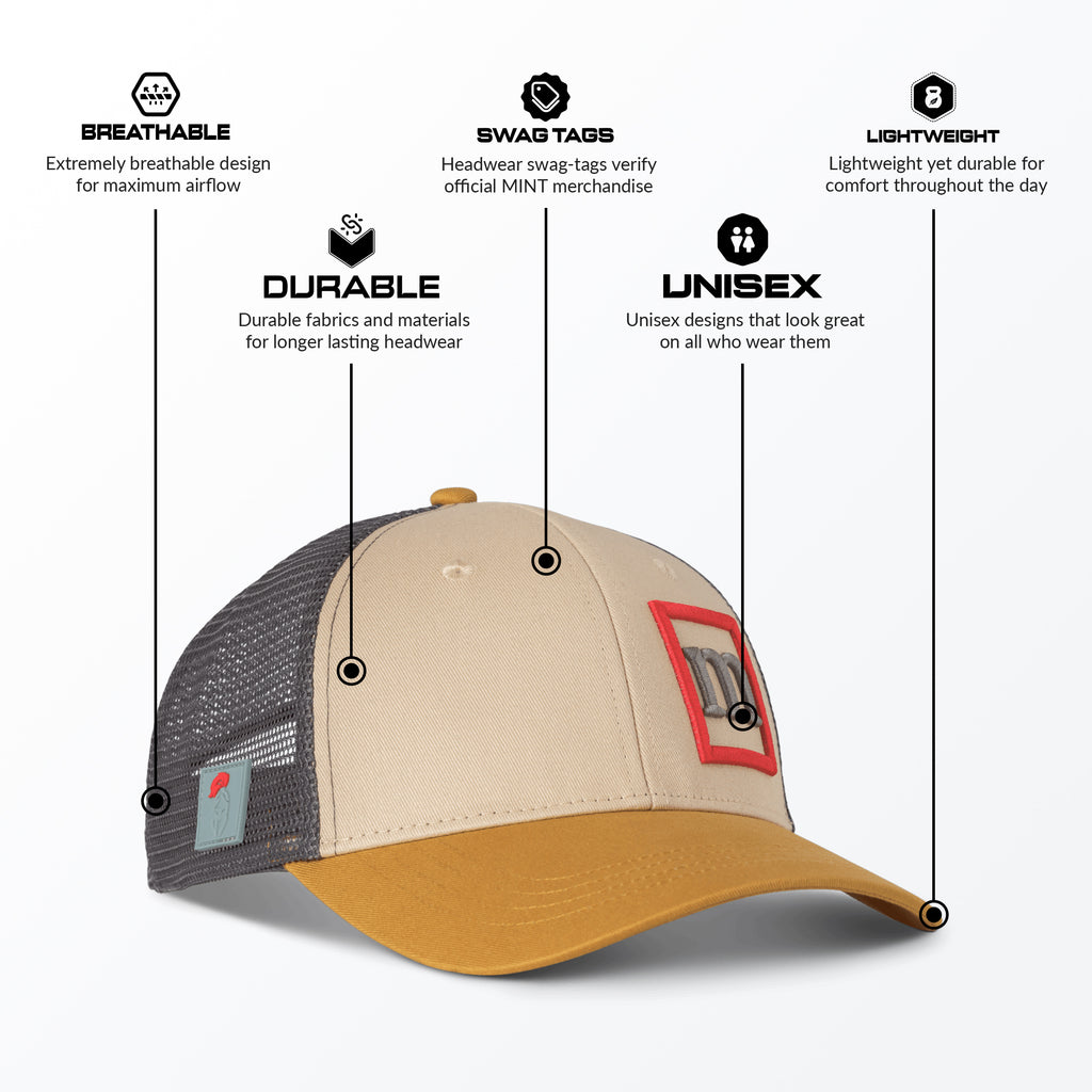 Amber-Colored Mint LuxxTrux Matchpoint Trucker Hat Tech Details