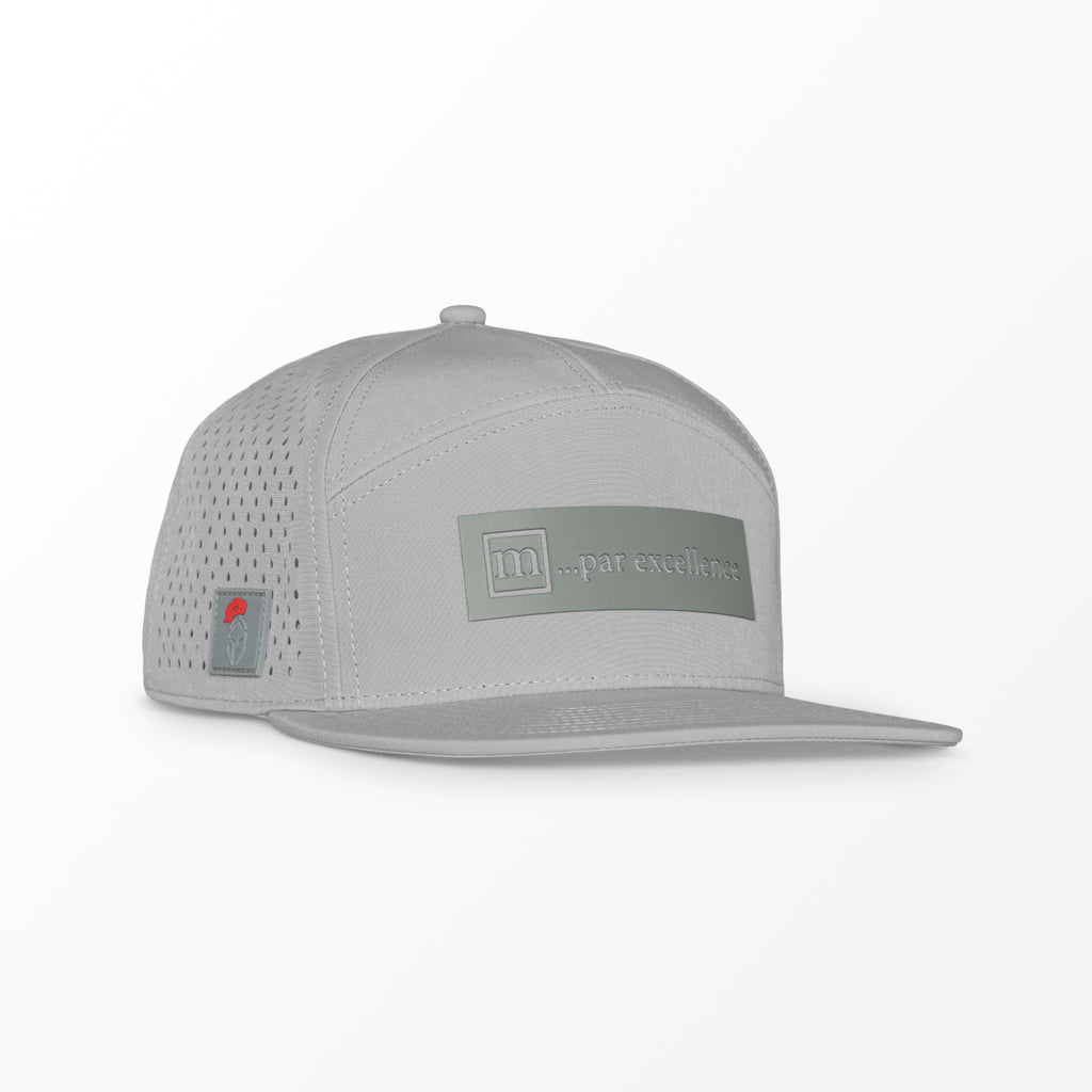 A gray Mint Luxxtrux Par Excellence Trucker Hat with a flat brim and silicone logo on the front.