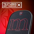 Textured grit surface with a mint paddle on a red background