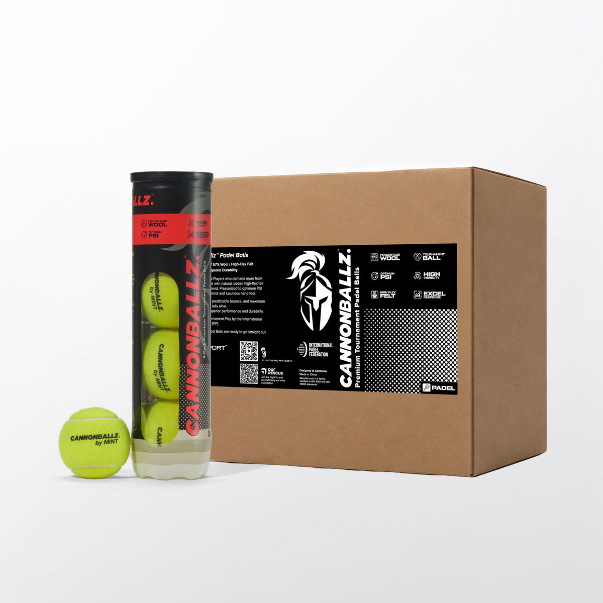 Cannonballz™ Premium Tournament Padel Balls — 160-Ball Pack (40 Tubes) | FIP Approved