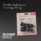 Package of mintGOLF Siligrip Ringz golf club grip enhancers on a dark background with text.