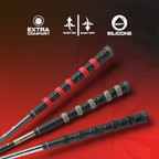 Golf grips with branding on a red background