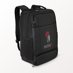 Black backpack with 'mint' logo on a white background
