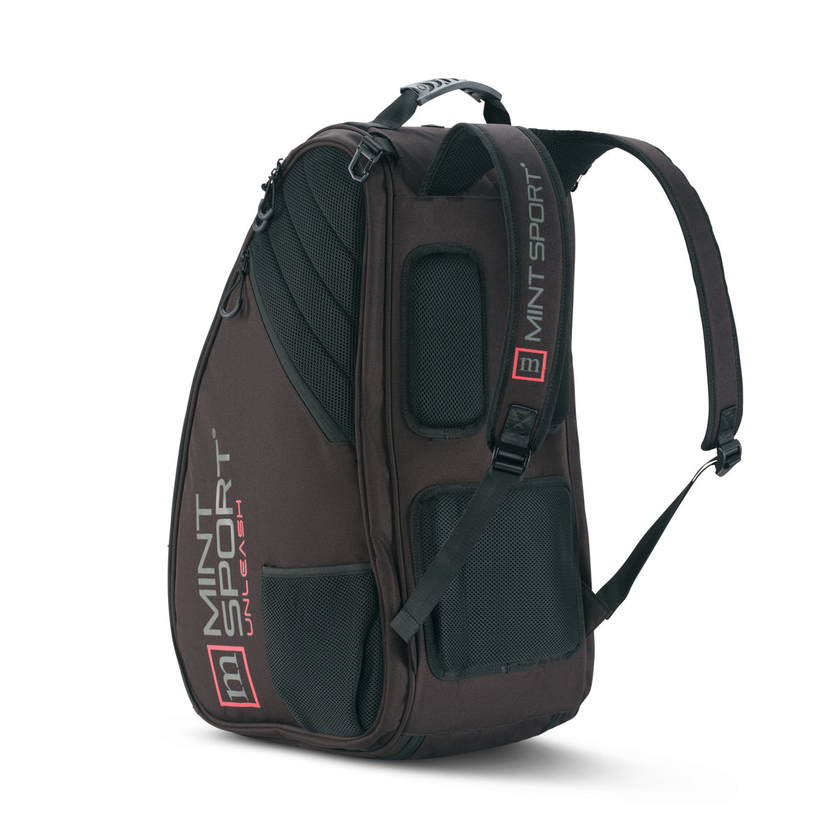 Unleash Tournament Bag in Black, three-quarter back view with padded shoulder straps