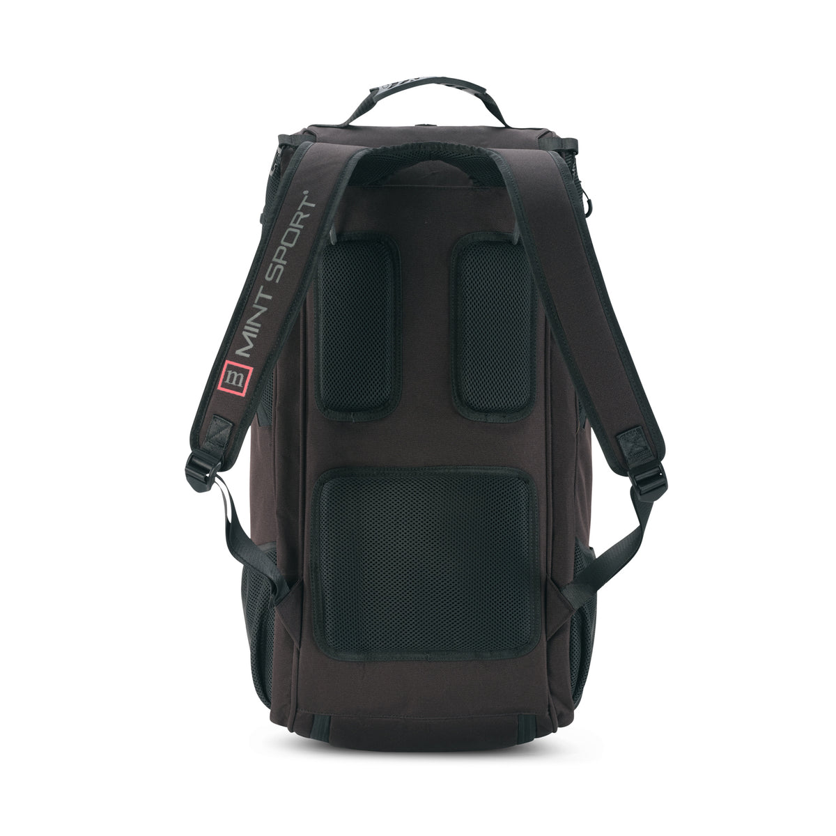 Unleash Tournament Bag in Black, back view showing the padded, ventilated back panel