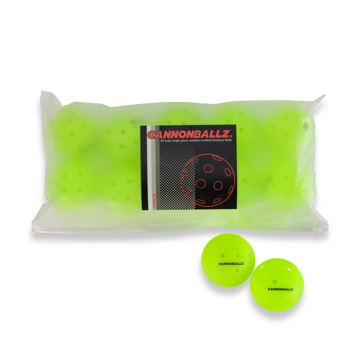 Cannonballz™ 40 Hole Outdoor Pickleballs 10-Pack Pouch