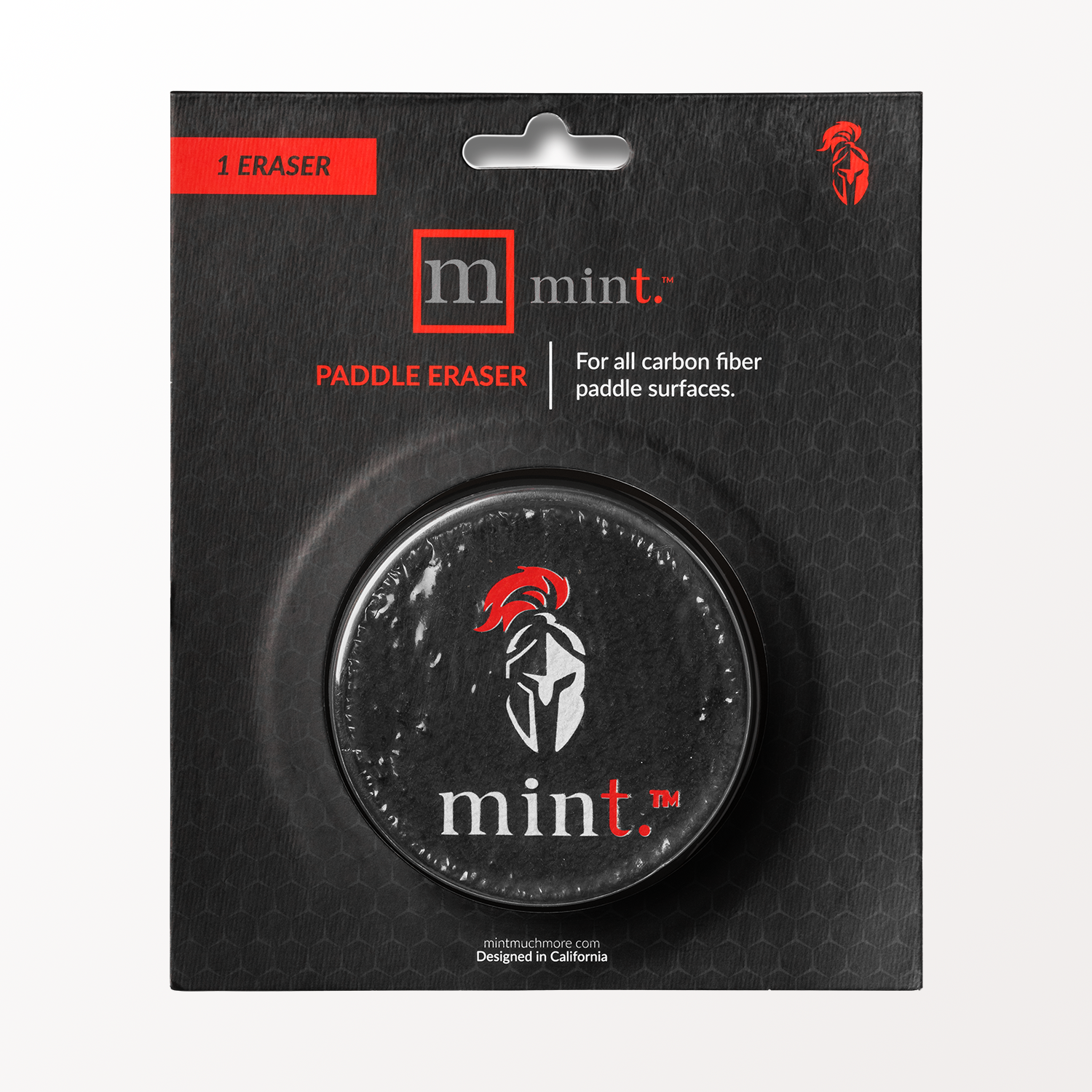 Paddle eraser packaging with 'mint.' branding on a black background