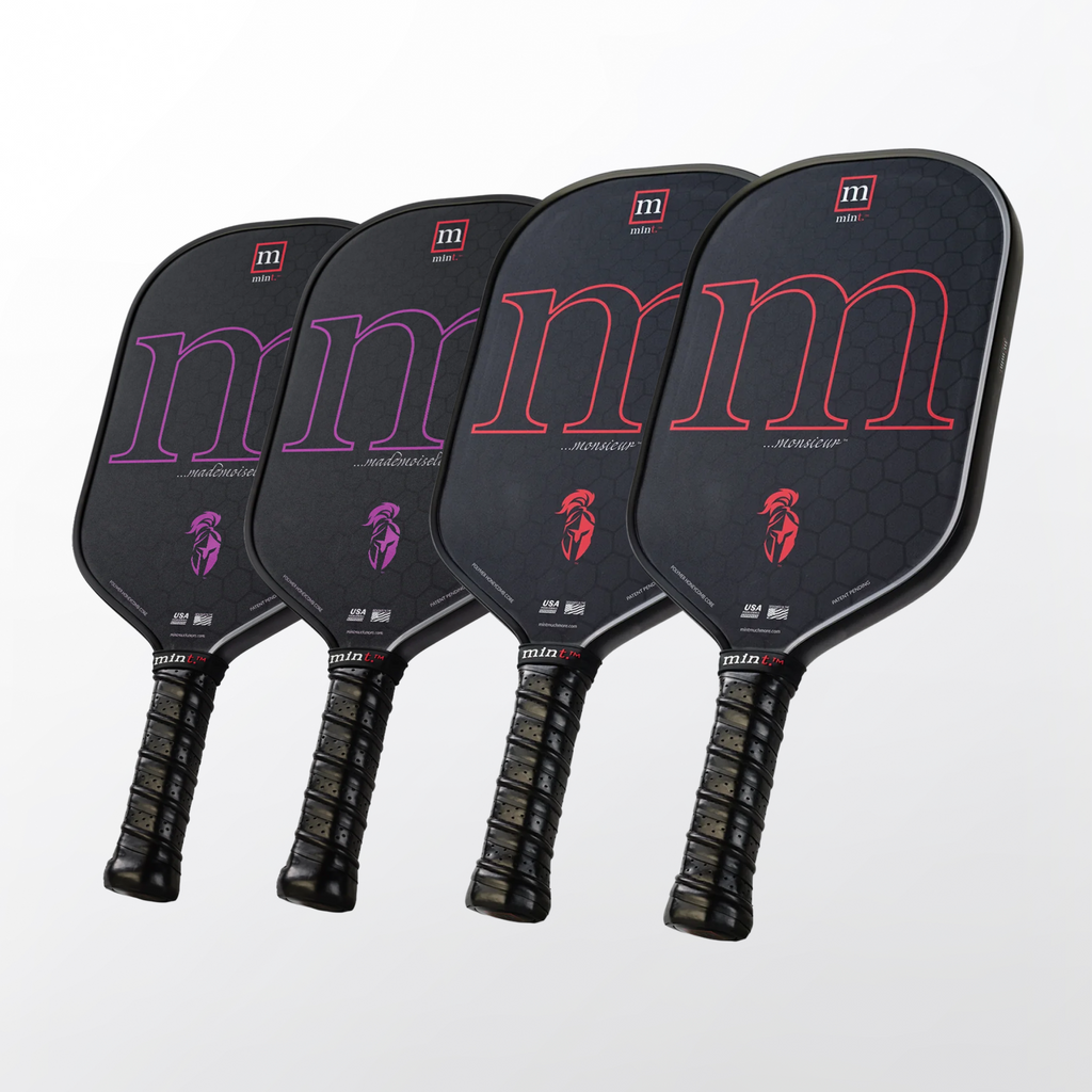 A set of four paddles, two Mademoiselle and two Monsieur