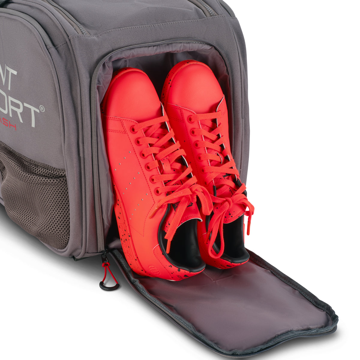 Unleash Tournament Bag in Gray, court shoes stored in the separate shoe compartment