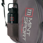 Unleash Tournament Bag in Gray, water bottle in an external bottle holder