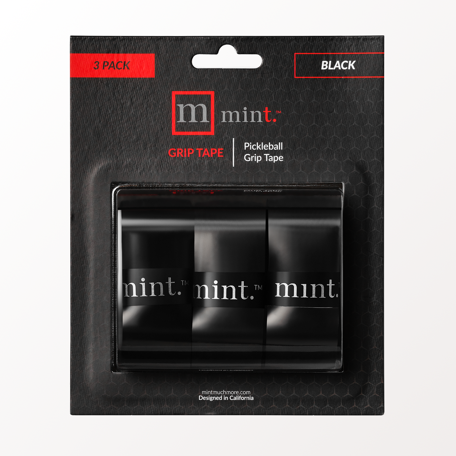 Packaging of mint. pickleball grip tape with three packs on a white background