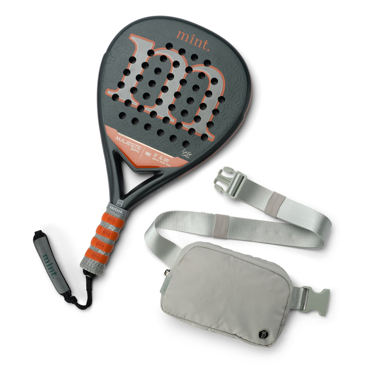 Mint Majeste Padel Racket with Free Belt Bag - Light Gray