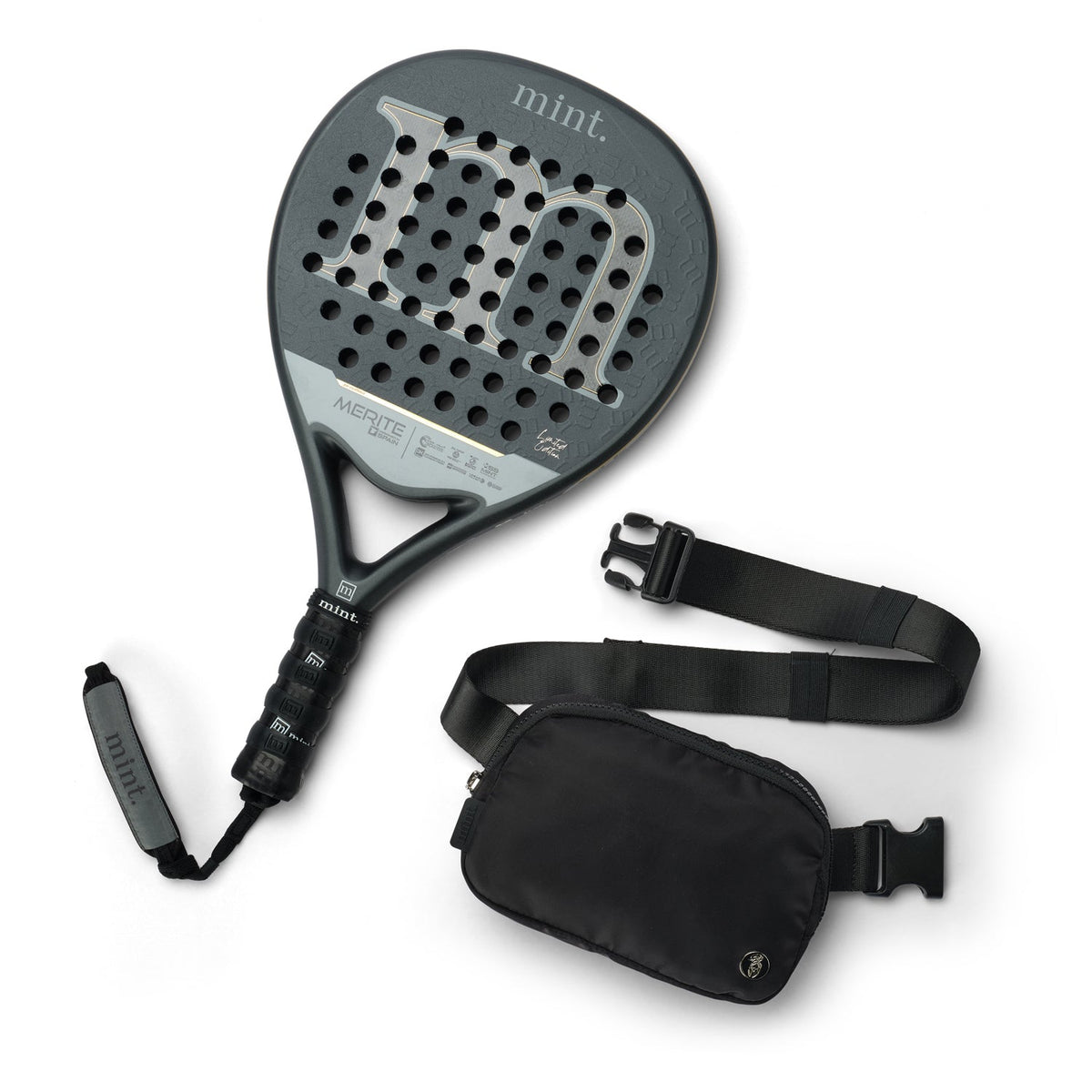 Mint Merite Padel Racket with Free Belt Bag - Black