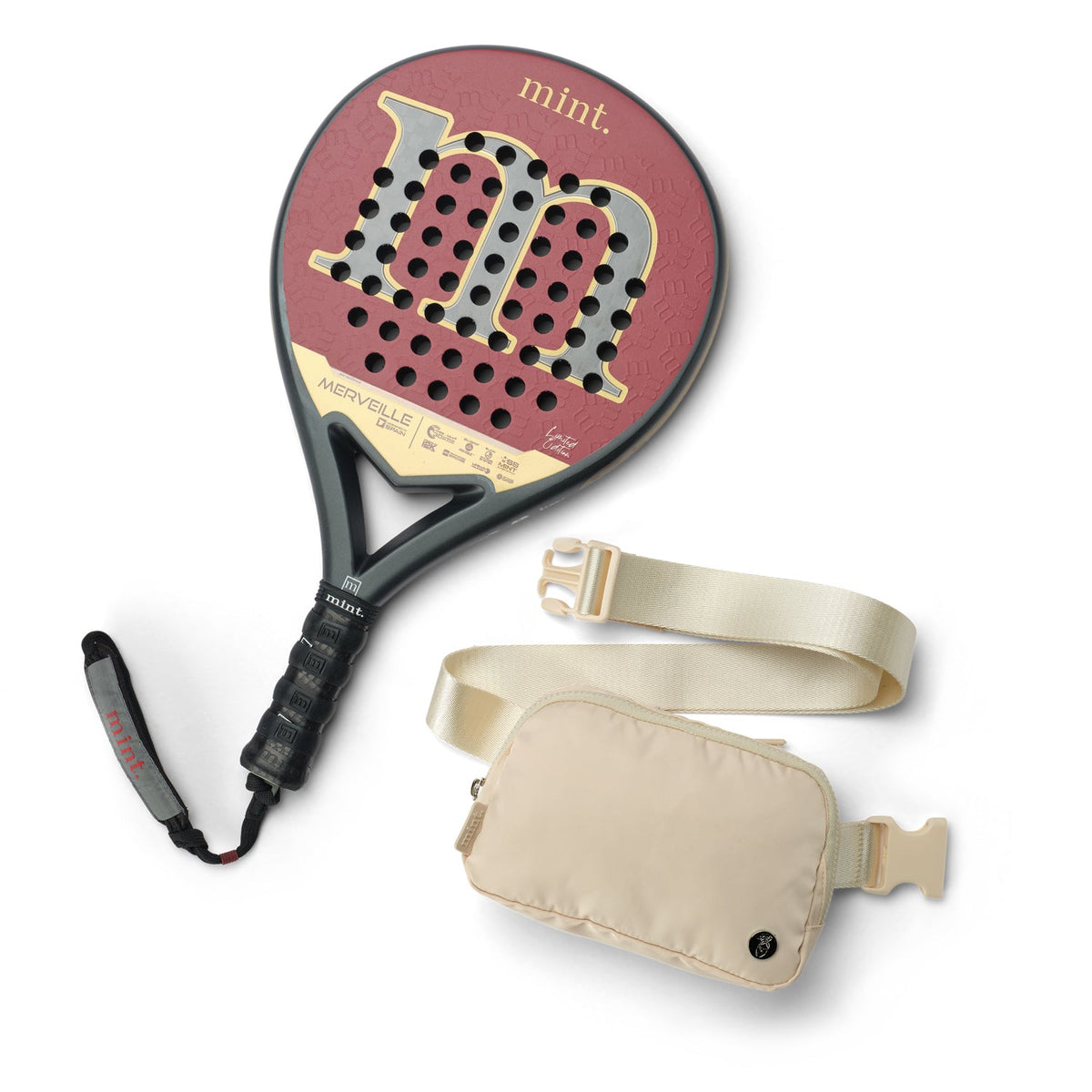 Mint Merveille Padel Racket with Free Belt Bag - Cream