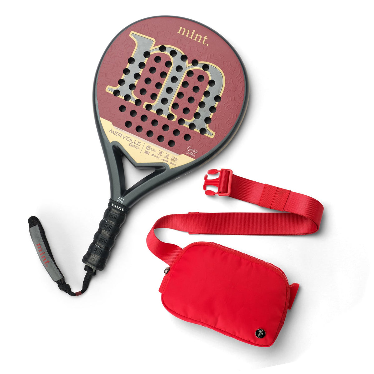Mint Merveille Padel Racket with Free Belt Bag - Red