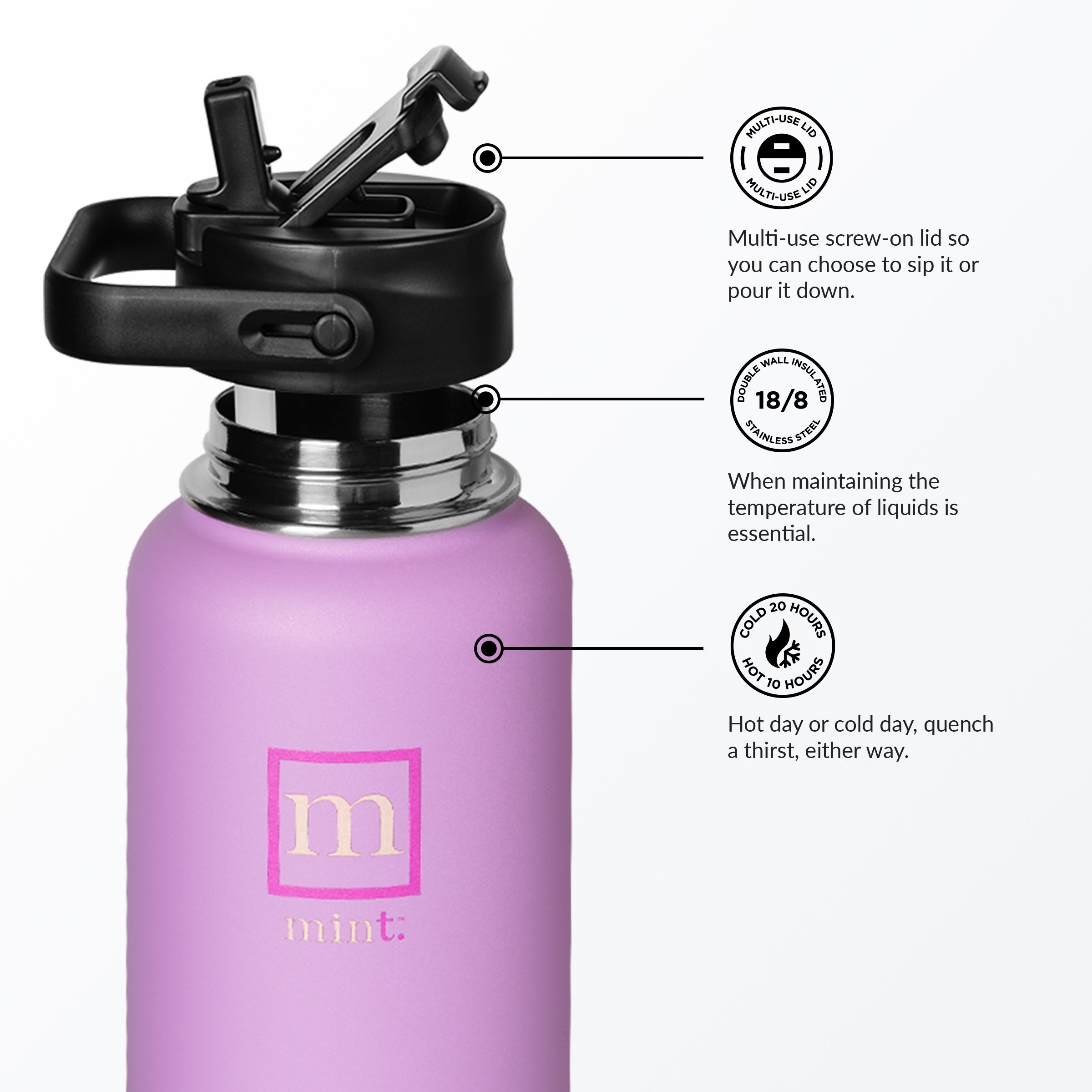 Upward MOVEmint 32 oz Water Bottle, Misty Lavender
