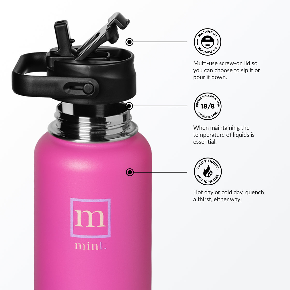 Upward MOVEmint 32 oz Water Bottle, Playful Pink