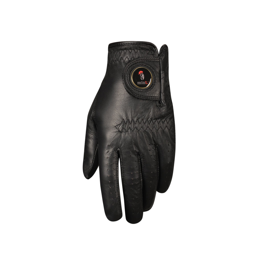 mintGOLF Premium Black Leather Golf Gloves - Outside View