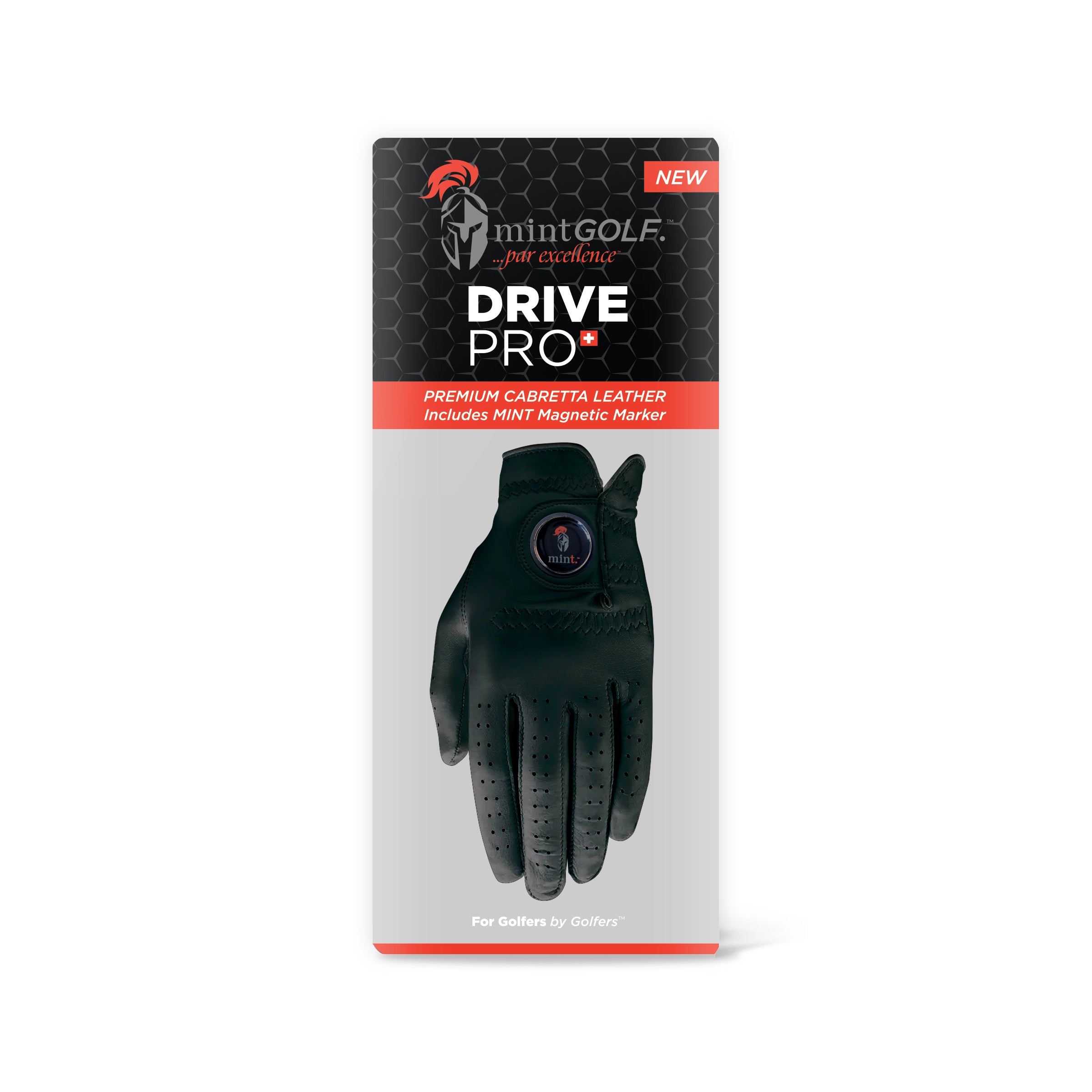 MintGolf Premium Cabretta Black Leather Golfing Gloves with Magnetic Marker