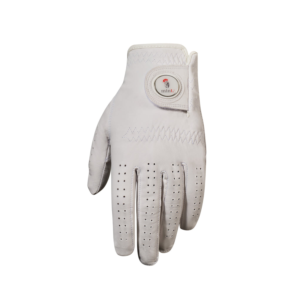 mintGOLF Premium White Leather Golf Gloves - Outside View