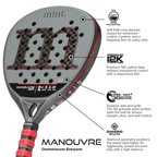 Paddle with technical specifications labeled on a white background