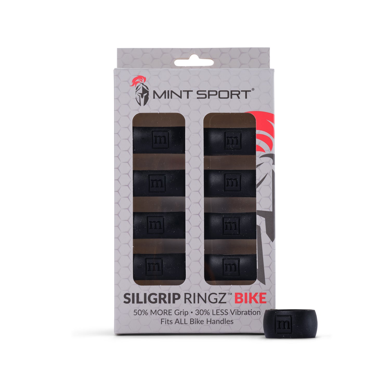Packaging of black Siligrip Ringz Bike handlebar grips with Mint Sport branding.
