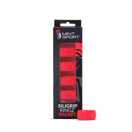 Packaged red Siligrip Ringz Racket with Mint Sport branding on a white background