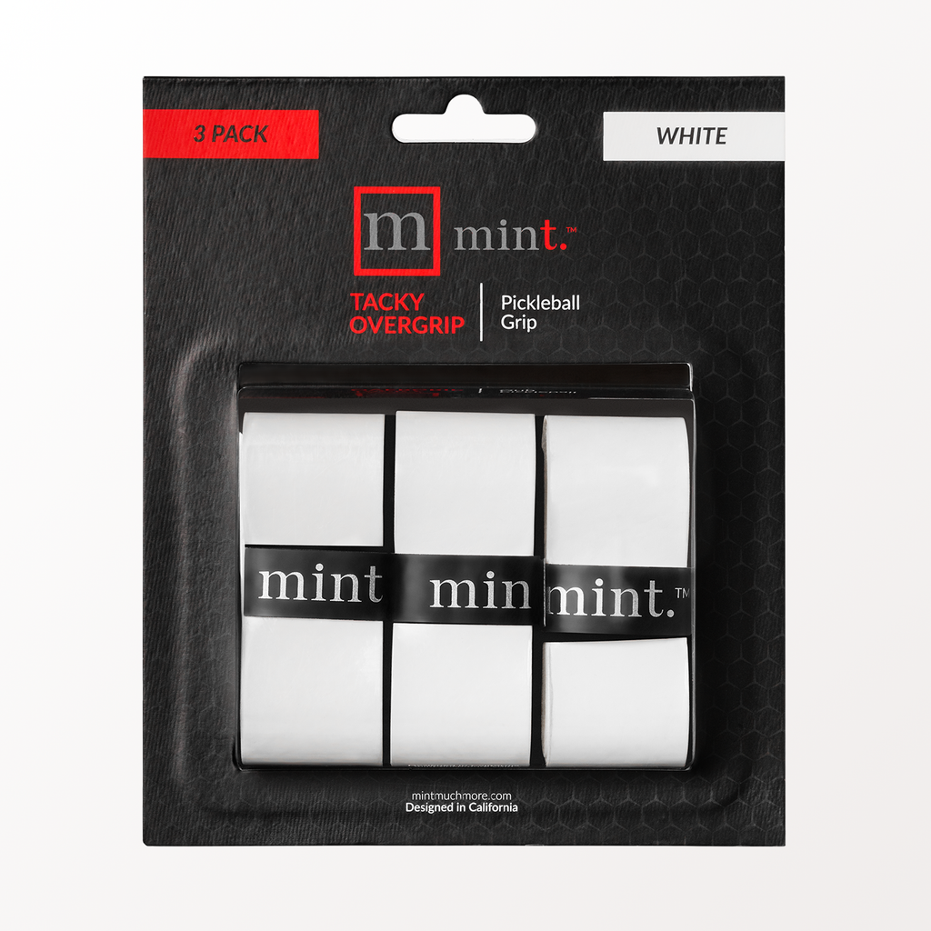 Packaging of mint tacky overgrip pickleball grips with visible brand name.